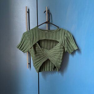 Cutout Knit Short-sleeve Crop Top